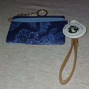 Spartina 449 Navy Floral Pouch with Tan Strap